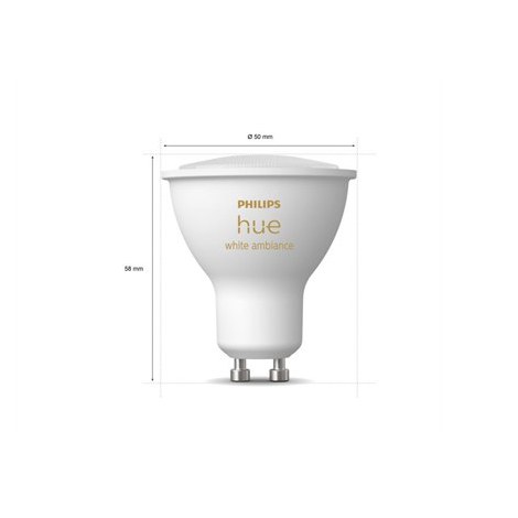 Philips Hue WA 4,3W GU10 2pcs pack Philips Hue | Hue WA 4.3W GU10, 2pcs pack | GU10 | 4.3 W | Warm White 2200-6500K | Bluetooth - 3